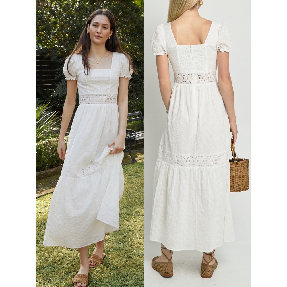 NWT o.p.t Dulcie Cotton Eyelet Detail Maxi Dress in White - Size 8